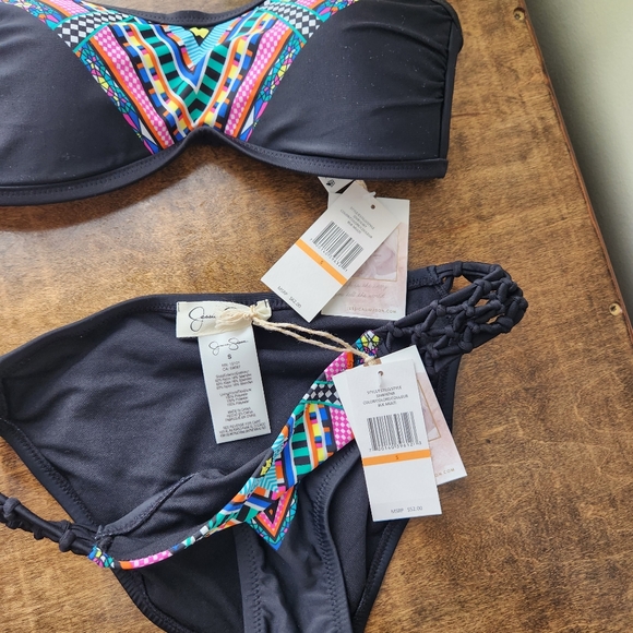 NWT Jessica Simpson black bandeau bikini with multicolor print size small - Picture 3 of 6